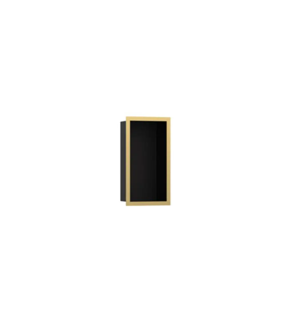Wandnische in mattschwarz mit einem Designrahmen in Polished Gold Optic, geeignet für verschiedene Anwendungen. Produkt von Hansgrohe.